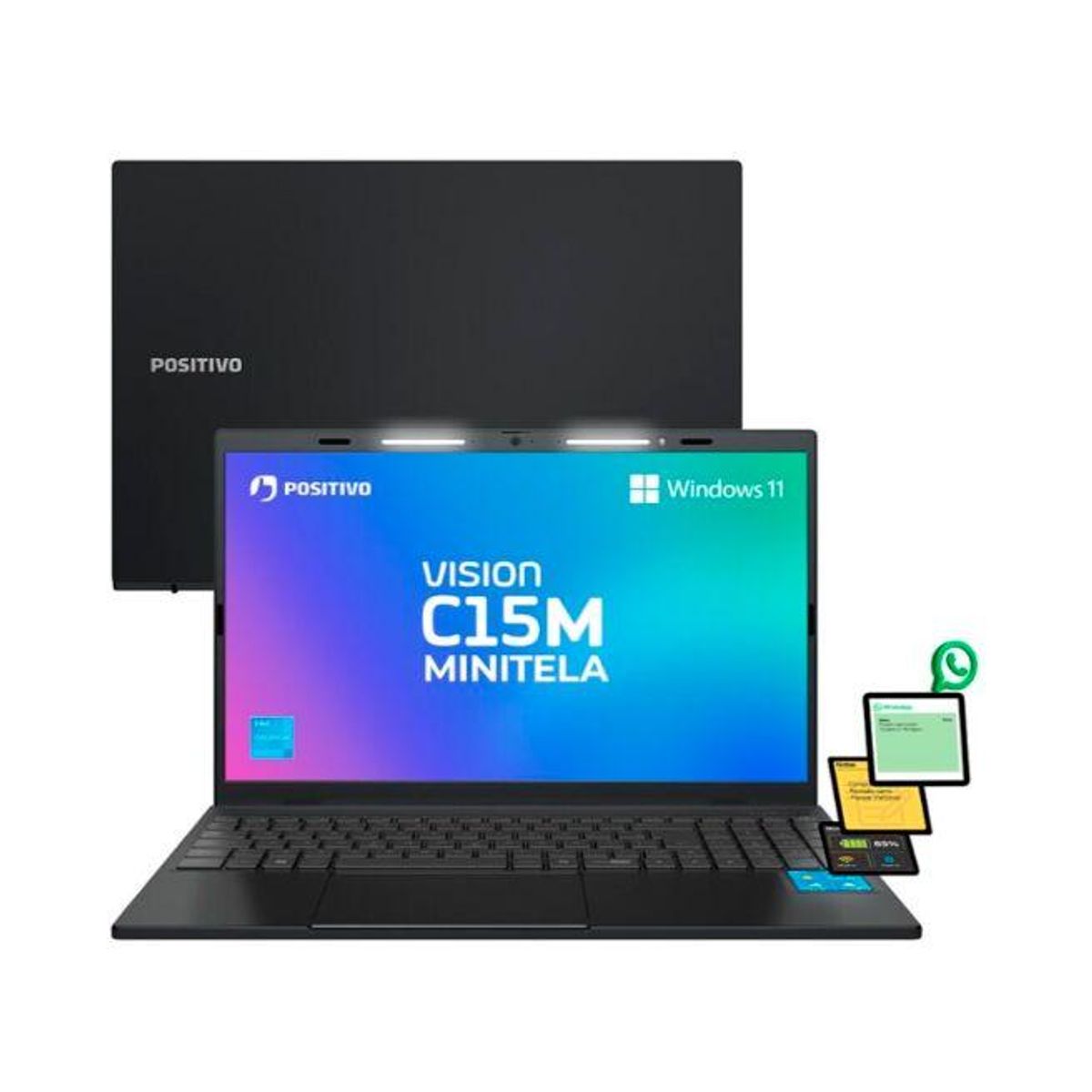 Notebook Positivo Vision C15M Intel Celeron N4500 Windows 11 Home 4GB RAM  128GB eMMC Tela 15" Full HD IPS Antirreflexo Minitela e Tecla Copilot Cinza